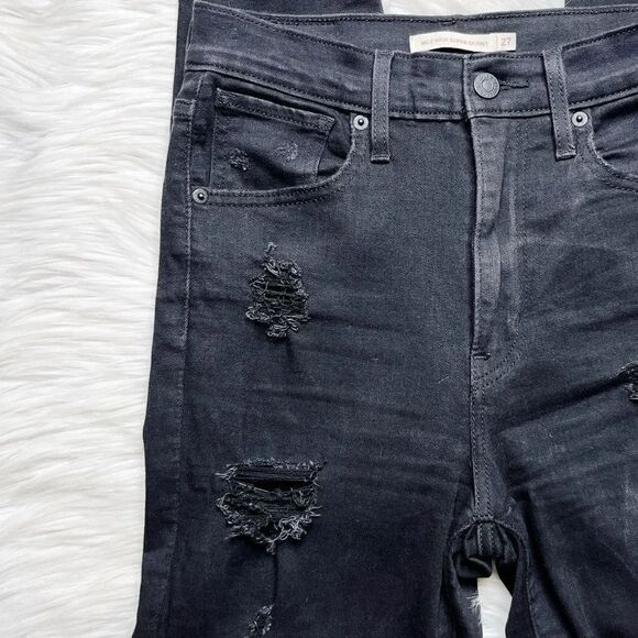 Levis Mile High Super Skinny Distressed Jeans Black Size 27 - Picture 3 of 6